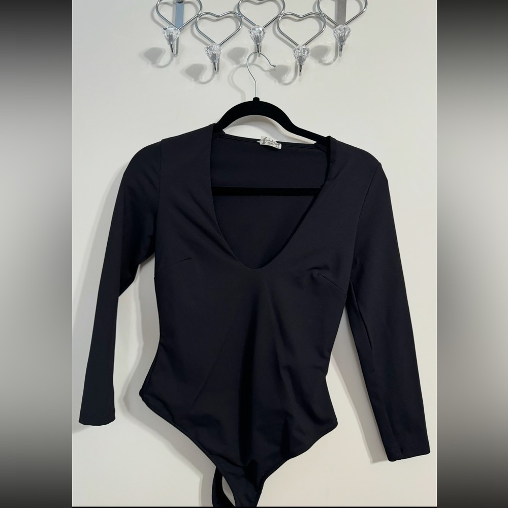 Free People Black Long Sleeve Bodysuit